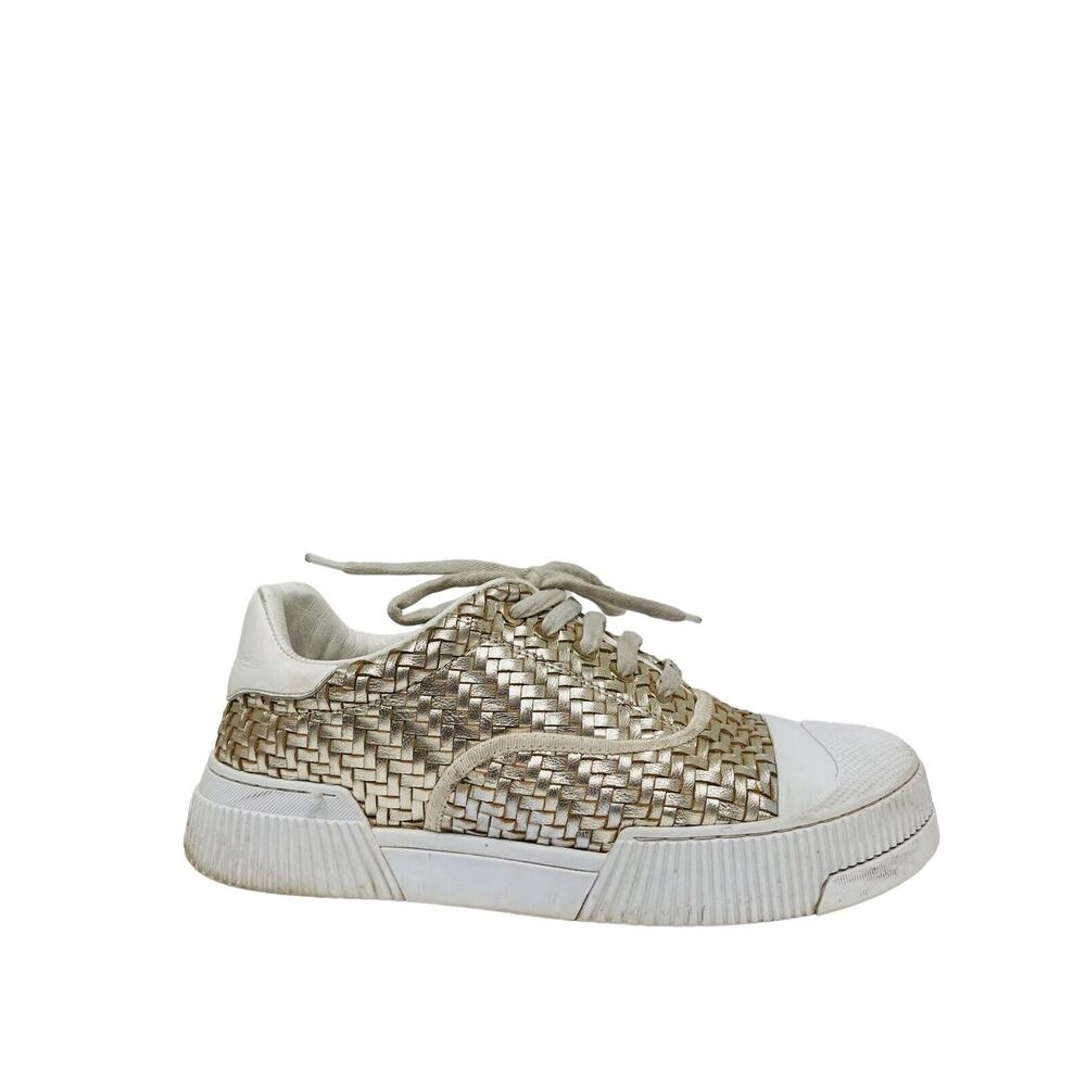 CHRISTIAN DIOR Gold Leather Platform Logo Woven D-Smash Sneakers 37 US 7 - Picture 2 of 7